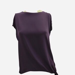 LOFT Petites Purple Tie Front Blouse Mixed Media Sleeveless Top Plum SP